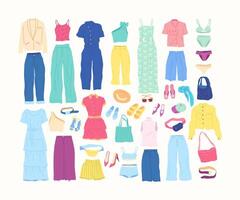 Cartoon Clothes Female Summer Set. vector