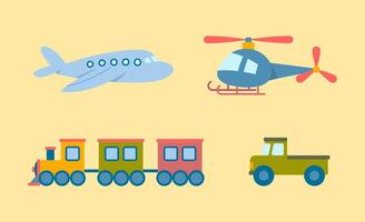 Cartoon Color Different Kids Toy Transport Set. vector