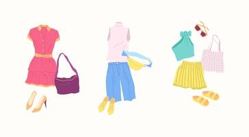 Cartoon Clothes Female Summer Combo Set. vector