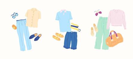 Cartoon Clothes Male Summer Combo Set. vector