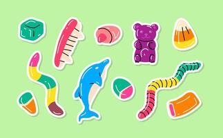 Cartoon Color Gummy Candies, Jelly Sweets Sticker Patch Se vector