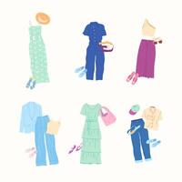 Cartoon Clothes Female Casual Summer Travel Combo Set vector