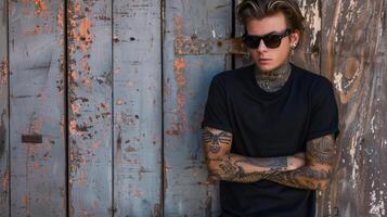 Black Tshirt mockup, featuring a rebel look male model photo