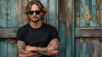 Black Tshirt mockup, featuring a rebel look male model photo