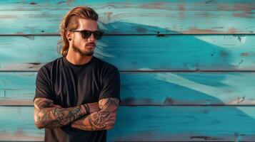 Black Tshirt mockup, featuring a rebel look male model photo
