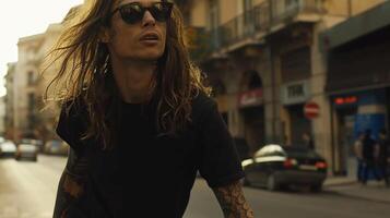 Black Tshirt mockup, featuring a rebel look male model photo