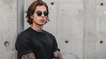 Black Tshirt mockup, featuring a rebel look male model photo