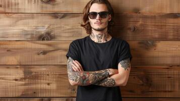 Black Tshirt mockup, featuring a rebel look male model photo