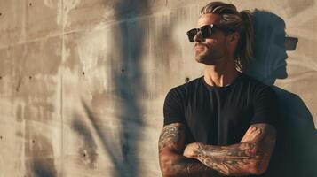 Black Tshirt mockup, featuring a rebel look male model photo
