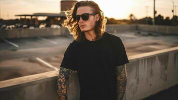 Black Tshirt mockup, featuring a rebel look male model photo