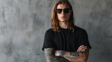 Black Tshirt mockup, featuring a rebel look male model photo
