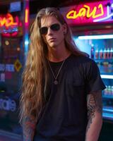 Black Tshirt mockup, featuring a rebel look male model photo