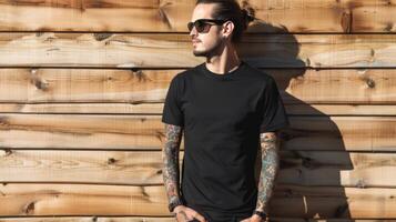 Black Tshirt mockup, featuring a rebel look male model photo