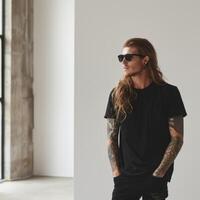 Black Tshirt mockup, featuring a rebel look male model photo