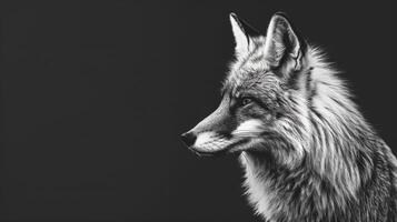 A black and white photography of a fox in the wild photo