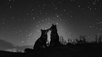 A black and white photography of a fox in the wild photo