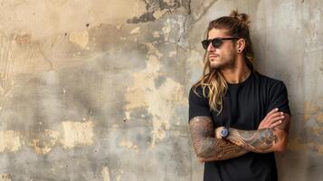 Black Tshirt mockup, featuring a rebel look male model photo