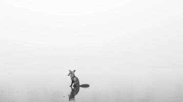 A black and white photography of a fox in the wild photo