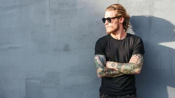 Black Tshirt mockup, featuring a rebel look male model photo
