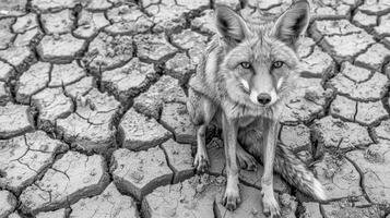 A black and white photography of a fox in the wild photo