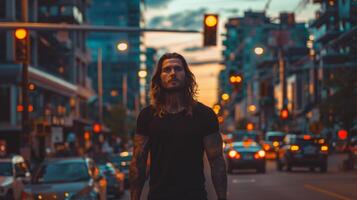 Black Tshirt mockup, featuring a rebel look male model photo