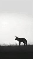 A black and white photography of a fox in the wild photo