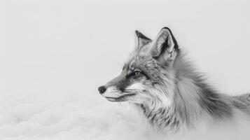 A black and white photography of a fox in the wild photo