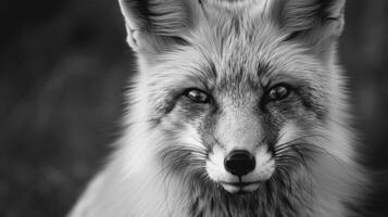 A black and white photography of a fox in the wild photo