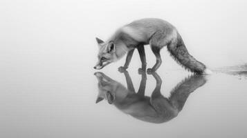 A black and white photography of a fox in the wild photo