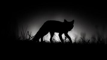 A black and white photography of a fox in the wild photo