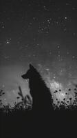 un negro y blanco fotografía de un zorro en el salvaje foto