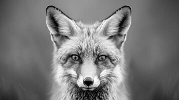 A black and white photography of a fox in the wild photo