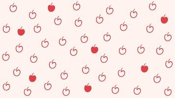 Seamless one line apple pattern. Hand drawn sketch in red on a pale pink background. Illustration with summer print in flat style. vector