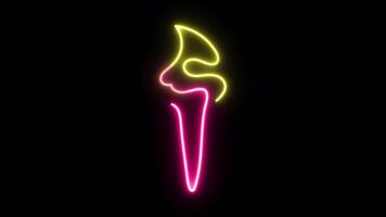Neon sign board Ice cream continuous line art drawing style. Animation design element. alpha channel transparency video
