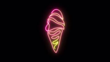 Neon sign board Ice cream continuous line art drawing style. Animation design element. alpha channel transparency video