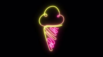 Neon sign board Ice cream continuous line art drawing style. Animation design element. alpha channel transparency video