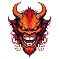 Illustration of a red, horned devil skull png