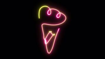 Neon sign board Ice cream continuous line art drawing style. Animation design element. alpha channel transparency video