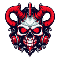 Illustration of a red, horned devil skull png