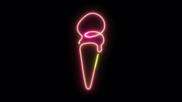 Neon sign board Ice cream continuous line art drawing style. Animation design element. alpha channel transparency video