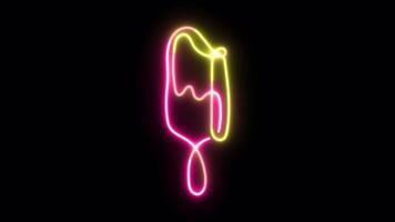 Neon sign board Ice cream continuous line art drawing style. Animation design element. alpha channel transparency video