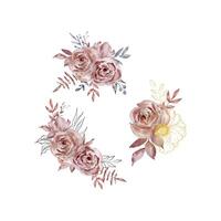 Watercolor set of bouquets dark roses vector