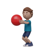 A boy is holding a red ball. 3d render png