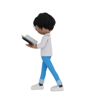 A young man wearing glasses is reading a book png