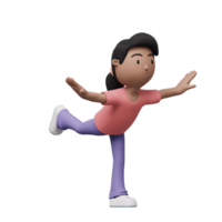 A cartoon woman is doing a exercise and yoga pose. 3d render png