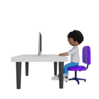 A cartoon character is sitting at a desk with a computer monitor in front of him png