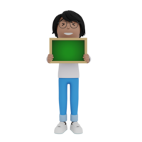 A cartoon character holding a green board with a smile on his face png