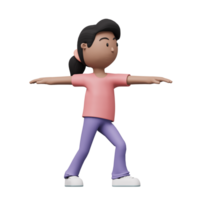 A cartoon woman is doing a exercise and yoga pose. 3d render png