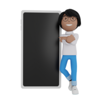 A man stands in front of a black cell phone screen png