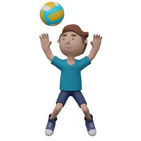 A cartoon boy is holding a volleyball. 3d render. png